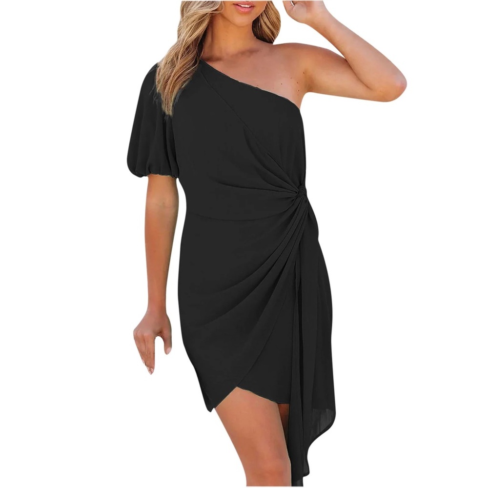 Elegant Black One-Shoulder wrap Dress
